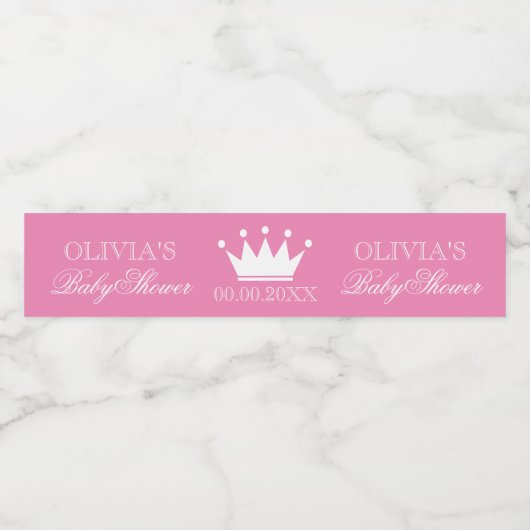 Roze prinses kroon chic meisjes baby shower op maa waterfles etiket (Enkel label)