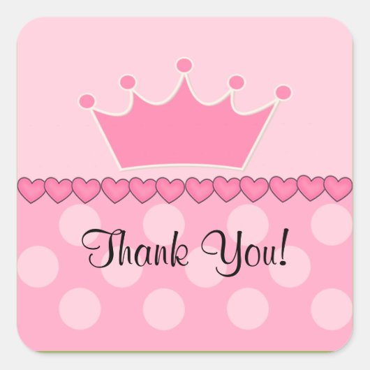Roze Prinses Kroon Dank u Vierkante Sticker! Sticker (Voorkant)