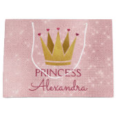 Roze Prinses Kroon Roos Goud Verjaardag Large Cadeautasje (Voorkant)