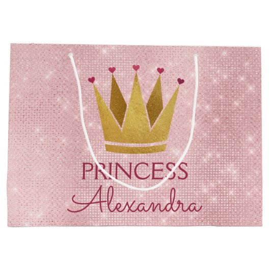 Roze Prinses Kroon Roos Goud Verjaardag Large Cadeautasje (Achterkant)