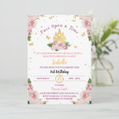 Roze Prinses Kroon Sprookje Verjaardag Uitnodiging (Staand voorkant)