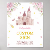 Roze Prinses Kroon Verjaardag Custom Tafel Teken Poster (Voorkant)