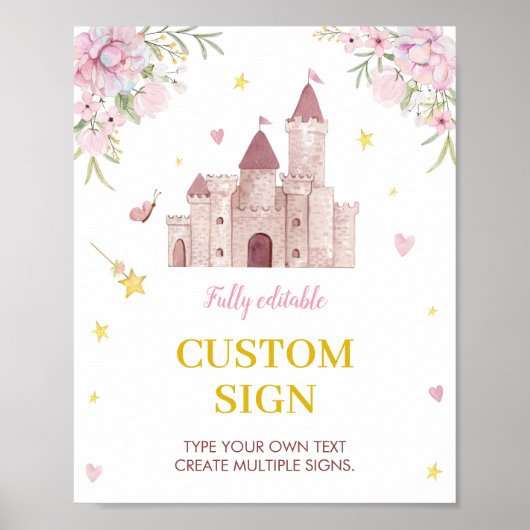 Roze Prinses Kroon Verjaardag Custom Tafel Teken Poster (Voorkant)
