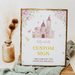 Roze Prinses Kroon Verjaardag Custom Tafel Teken Poster