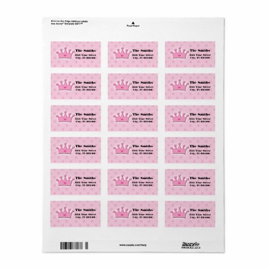 Roze Prinses Kroonadres Labels Polka Dots (Full Sheet)