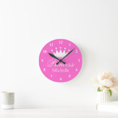 Roze prinses kroonmuurklok met meisjesnaam ronde klok (Huis)