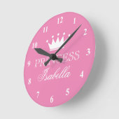 Roze prinses kroonmuurklok voor meisjes slaapkamer ronde klok (Hoek)
