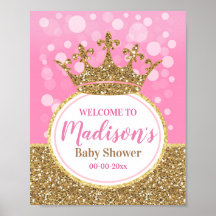 Roze prinses kroonwelkomstbord Girl Shower Gold