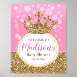 Roze prinses kroonwelkomstbord Girl Shower Gold Poster