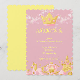Roze prinses meisje verjaardag uitnodiging