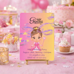 Roze prinses meisje verjaardagsuitnodiging save the date