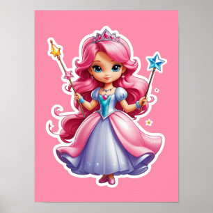 Roze prinses met magische toverstaf en tiara poster