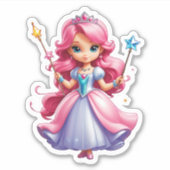 Roze prinses met magische toverstaf en tiara sticker (Voorkant)