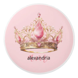 Roze Prinses Monogram Tiara Meisjesachtige Keramis Keramische Knop