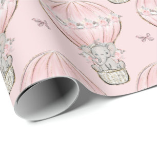 Roze Prinses Olifant Heet Lucht Ballon Cadeaupapier