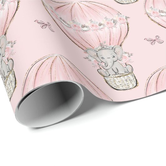Roze Prinses Olifant Heet Lucht Ballon Cadeaupapier (Rol Hoek)