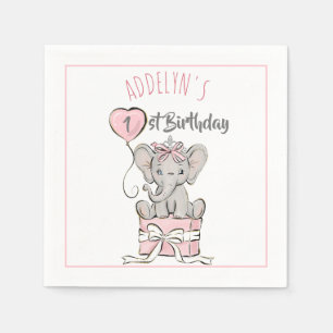Roze Prinses Olifant Kinderverjaardagsballon Servet
