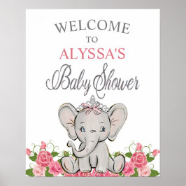 Roze Prinses Olifant Tiara Baby Shower Welkom Poster