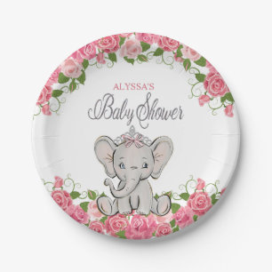 Roze Prinses Olifant Tiara Meisje Baby Shower Papieren Bordje