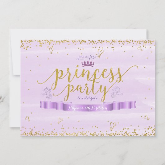 Roze prinses Paarse en gouden verjaardagsuitnodigi Kaart (Voorkant)