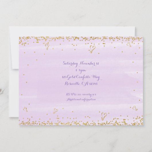 Roze prinses Paarse en gouden verjaardagsuitnodigi Kaart (Achterkant)