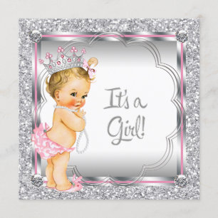 Roze Prinses Parel Baby Shower Kaart