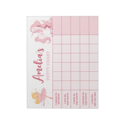 Roze prinses Potty Chart Gepersonaliseerde Naam Ta Notitieblok (Linkerzijde)