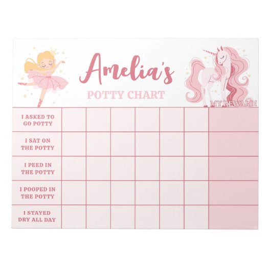 Roze prinses Potty Chart Gepersonaliseerde Naam Ta Notitieblok (Voorkant)