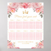 Roze Prinses Quinceañera 10 tafels Zitplaatskaart Poster (Voorkant)