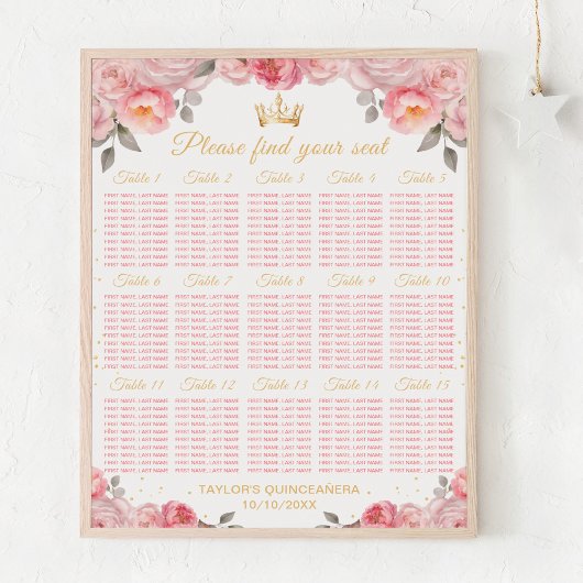Roze Prinses Quinceañera 15 tafels Zithoek Poster
