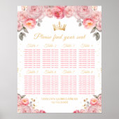 Roze prinses Quinceañera 8 tafels Zitplaatskaart Poster (Voorkant)