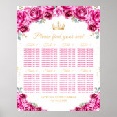 Roze prinses Quinceañera 8 tafels Zitplaatskaart Poster (Voorkant)