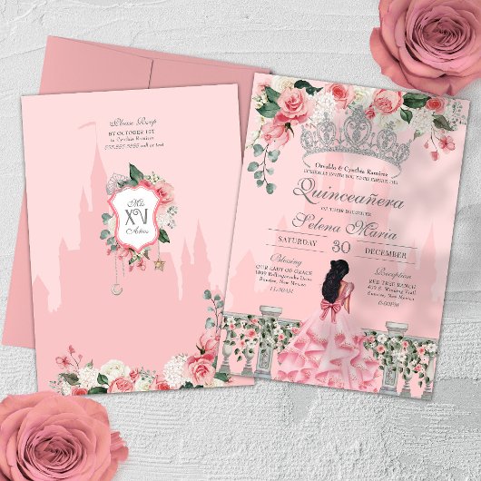 Roze Prinses Quinceañera Kaart