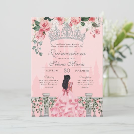 Roze Prinses Quinceañera Kaart (Staand voorkant)