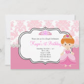Roze prinses Red Hair Damask en Pearls Kaart (Voorkant)