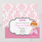 Roze prinses Red Hair Damask en Pearls Kaart (Voorkant / Achterkant)