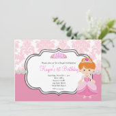 Roze Prinses Rood Haar Damast en Parels Kaart (Staand voorkant)