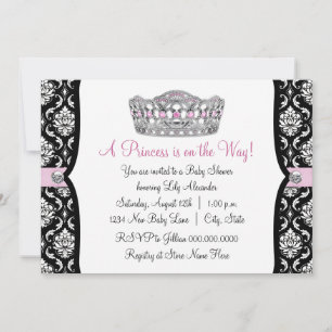 Roze Prinses Roze Zwart Damast Baby Shower Kaart