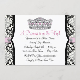 Roze Prinses Roze Zwart Damast Baby Shower Kaart