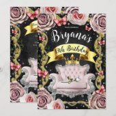 Roze prinses Rozen en Butterflies van Birthday Kaart (Voorkant / Achterkant)