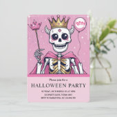 Roze prinses Skeleton Halloween Party Feestdagenkaart (Staand voorkant)