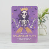 Roze prinses Skeleton Halloween Party Feestdagenkaart (Staand voorkant)