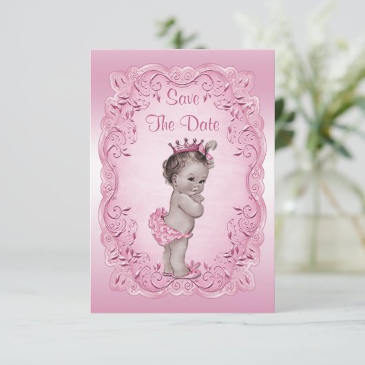 Roze  prinses sparen het Baby shower Date Save The Date (Staand voorkant)