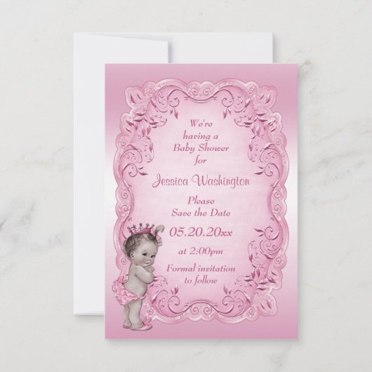 Roze prinses sparen het Baby shower Date Save The Date (Achterkant)