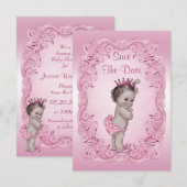 Roze  prinses sparen het Baby shower Date Save The Date (Voorkant / Achterkant)
