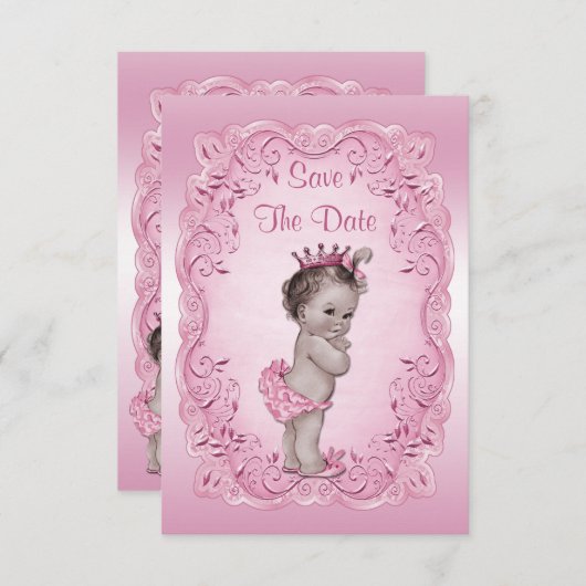 Roze  prinses sparen het Baby shower Date Save The Date (Voorkant / Achterkant)