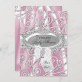 Roze prinses Sparkle Diamond Baby shower Invite Kaart (Voorkant / Achterkant)