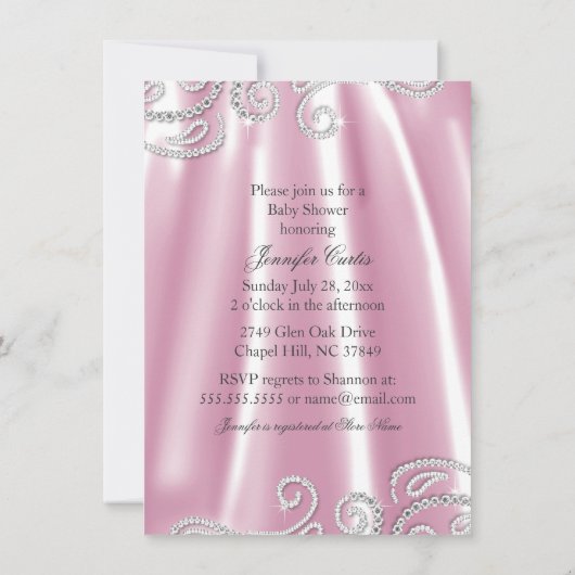 Roze prinses Sparkle Diamond Baby shower Invite Kaart (Achterkant)