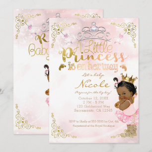 Roze prinses Sparkle Ethnic Dark Skin Baby shower Kaart