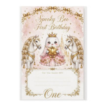 Roze Prinses Spookachtige Bo 1e Verjaardagsuitnodi